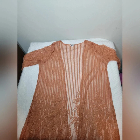 Iris Boho Lace Crochet Tangerine Orange Floral Coverup sz L - Picture 2 of 7